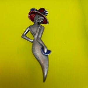 Chic Silver and Red Lady Brooch